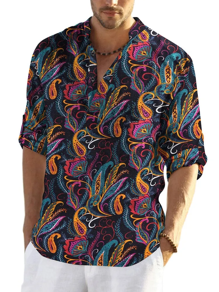 Cotton Linen Floral Henley Shirt (US Only) sold by Coofandy product image thumbnail 4