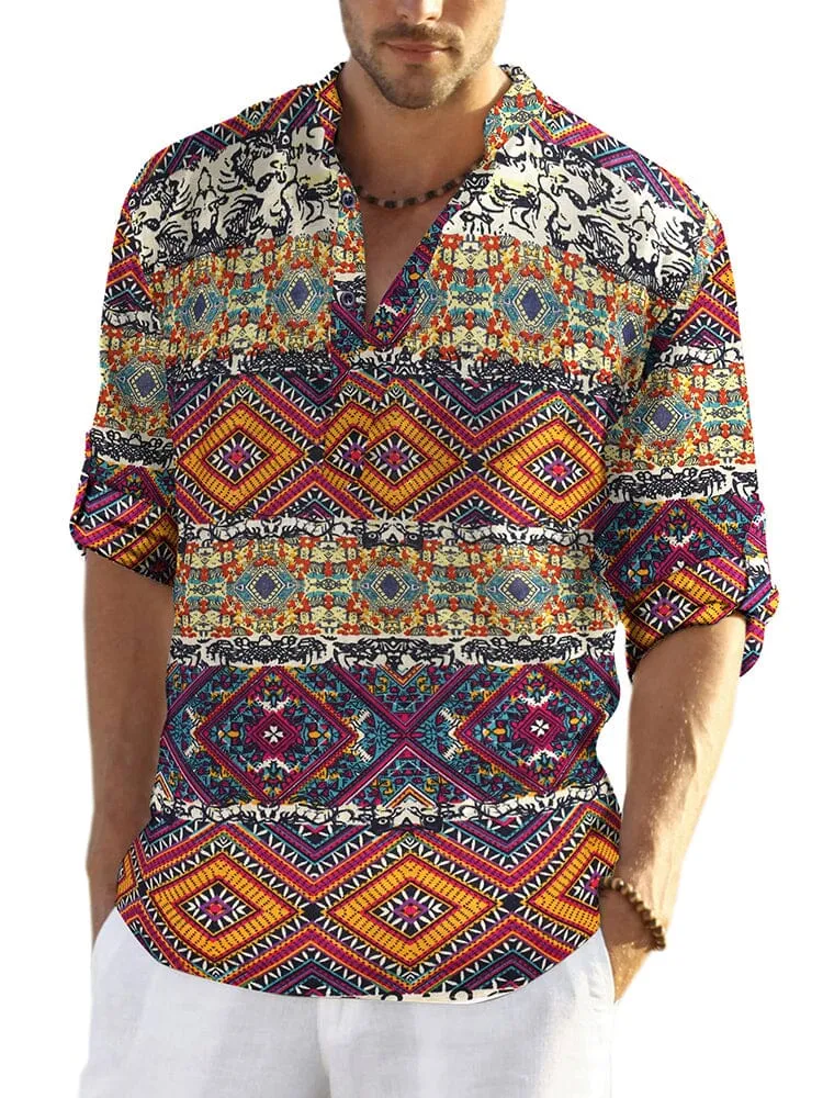 Cotton Linen Floral Henley Shirt (US Only) sold by Coofandy product image thumbnail 3