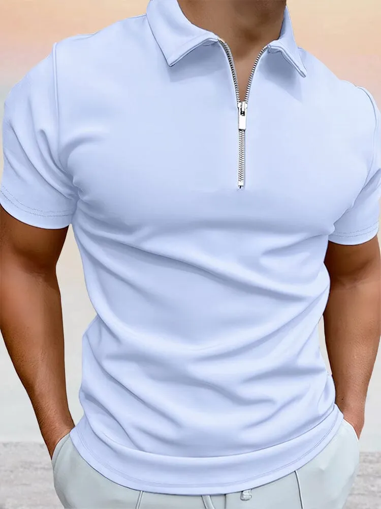 Zipper Solid Short Sleeve Polo Shirt sold by Coofandy product image thumbnail 4