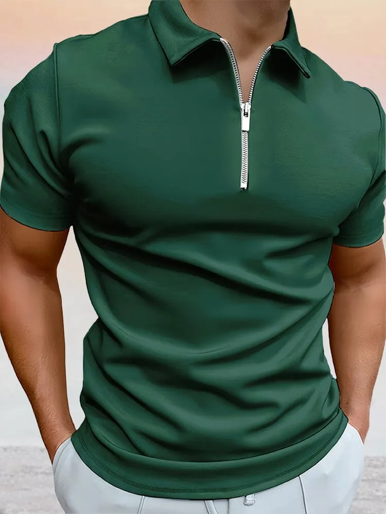 Zipper Solid Short Sleeve Polo Shirt sold by Coofandy product image thumbnail 5