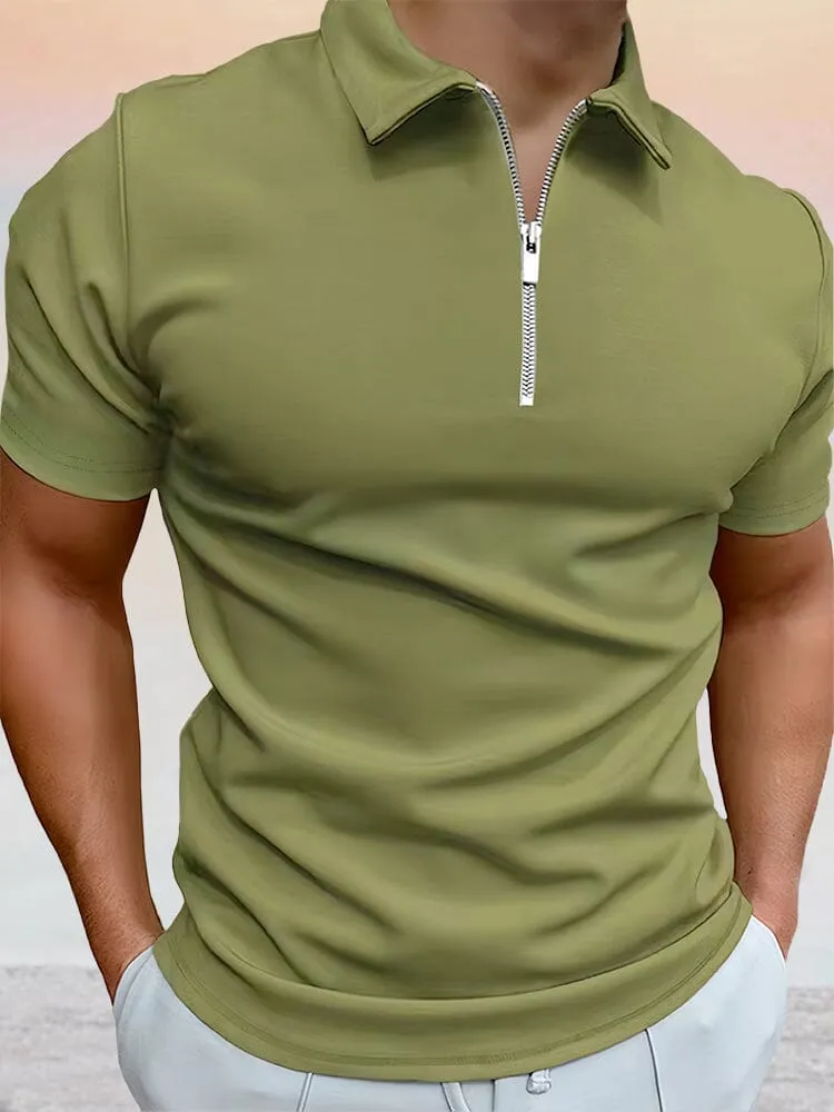 Zipper Solid Short Sleeve Polo Shirt sold by Coofandy product image thumbnail 2