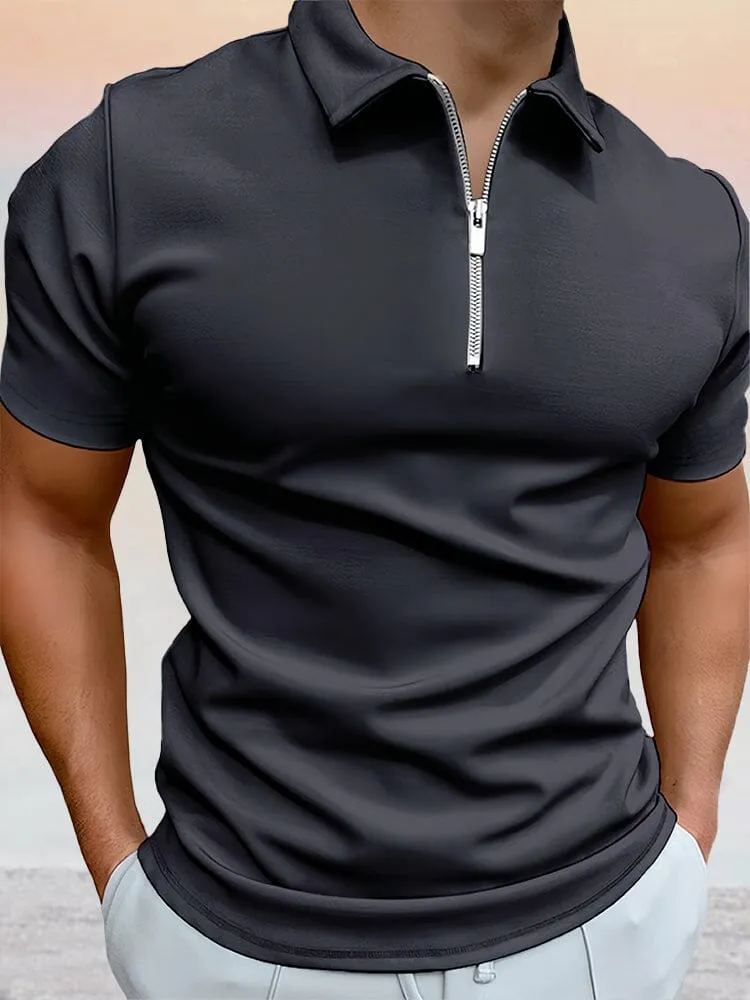 Zipper Solid Short Sleeve Polo Shirt sold by Coofandy product image thumbnail 3