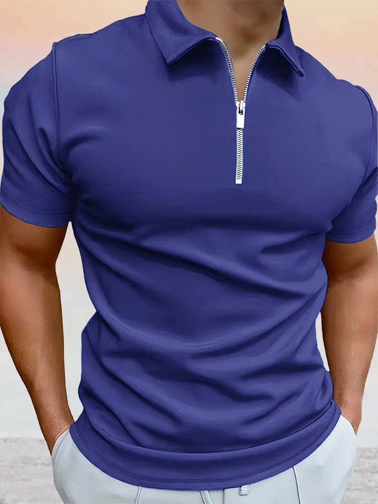 Zipper Solid Short Sleeve Polo Shirt sold by Coofandy