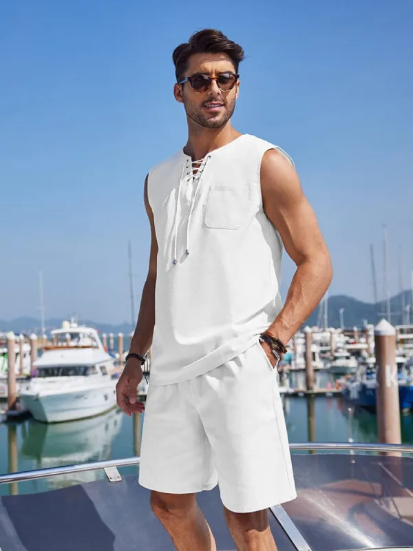 Casual 2 Piece Linen Drawstring Tank Top Sets (US Only) sold by Coofandy