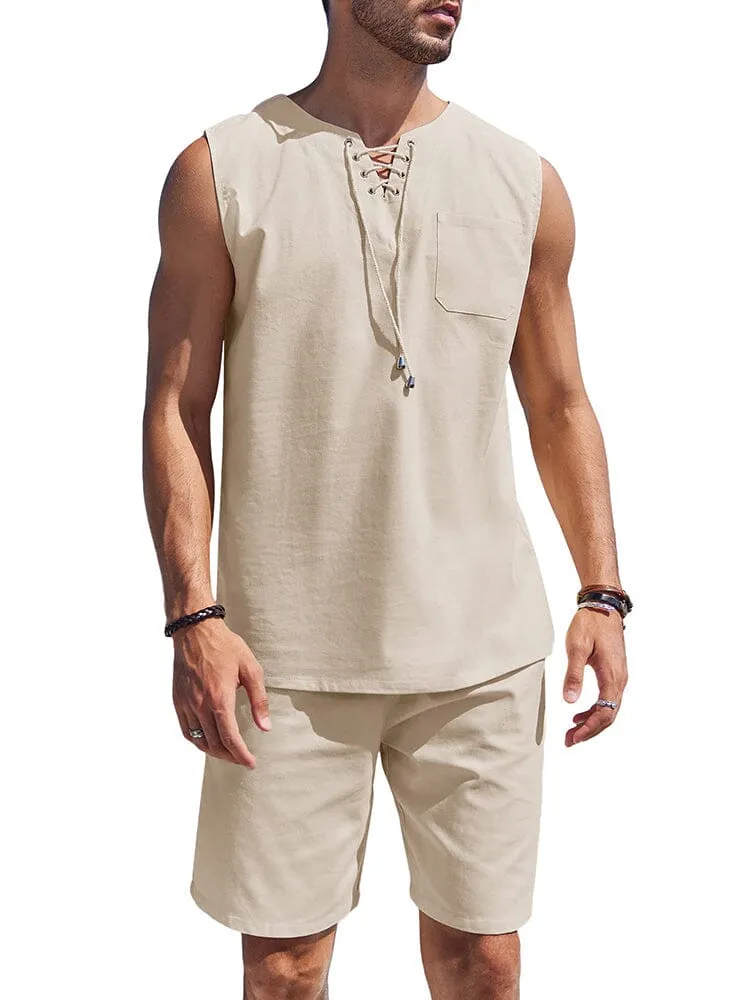 Casual 2 Piece Linen Drawstring Tank Top Sets (US Only) sold by Coofandy product image thumbnail 5
