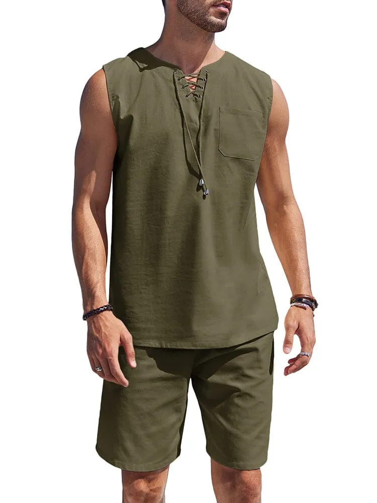 Casual 2 Piece Linen Drawstring Tank Top Sets (US Only) sold by Coofandy product image thumbnail 3