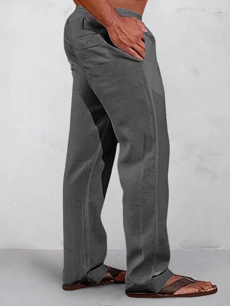 Casual Solid High Waist Cotton Linen Straight Pants sold by Coofandy product image thumbnail 4