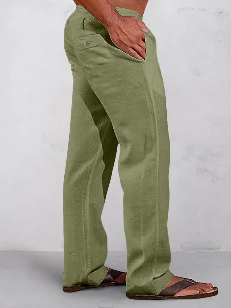 Casual Solid Elastic Waist Cotton Linen Straight Pants sold by Coofandy product image thumbnail 2