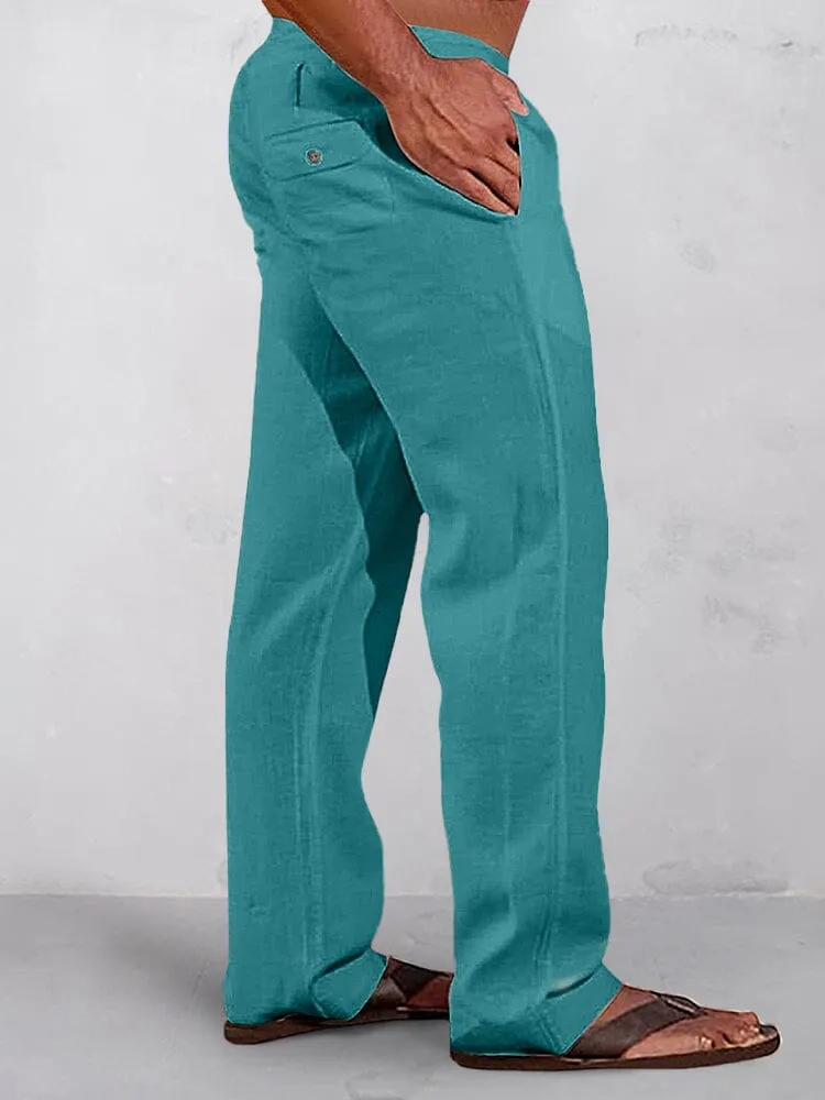 Casual Solid Elastic Waist Cotton Linen Straight Pants sold by Coofandy product image thumbnail 4