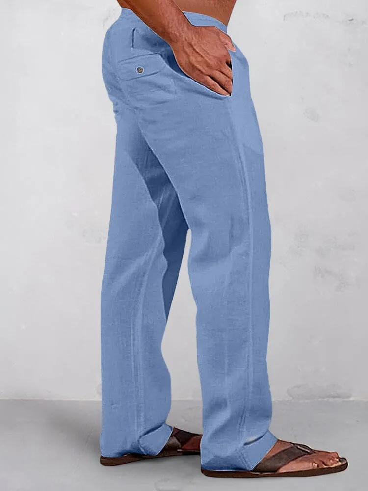 Casual Solid Elastic Waist Cotton Linen Straight Pants sold by Coofandy product image thumbnail 5