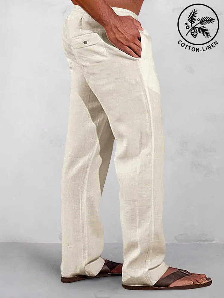 Casual Solid Elastic Waist Cotton Linen Straight Pants sold by Coofandy
