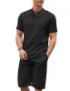 Casual 2 Pieces Cotton Linen Henley Shirt Set (US Only) sold by Coofandy