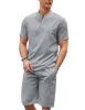 Casual 2 Pieces Cotton Linen Henley Shirt Set (US Only) sold by Coofandy