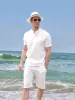 Casual 2 Pieces Cotton Linen Henley Shirt Set (US Only) sold by Coofandy