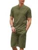 Casual 2 Pieces Cotton Linen Henley Shirt Set (US Only) sold by Coofandy