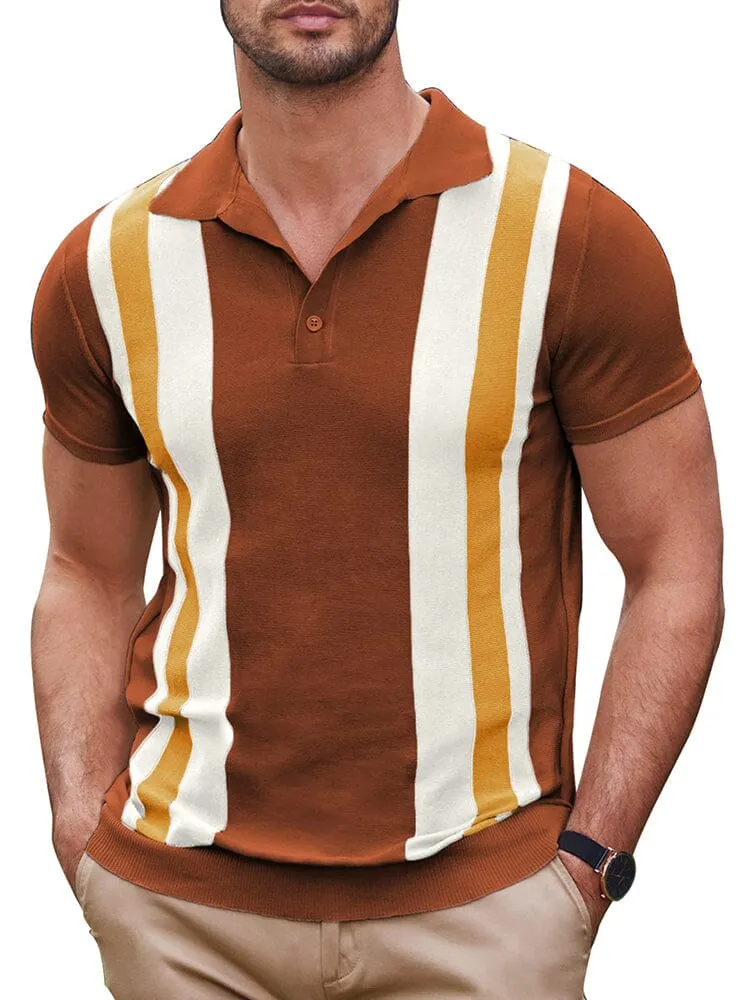 Vintage Stripe Short Sleeve Knitted Polo Shirt (US Only) sold by Coofandy product image thumbnail 5