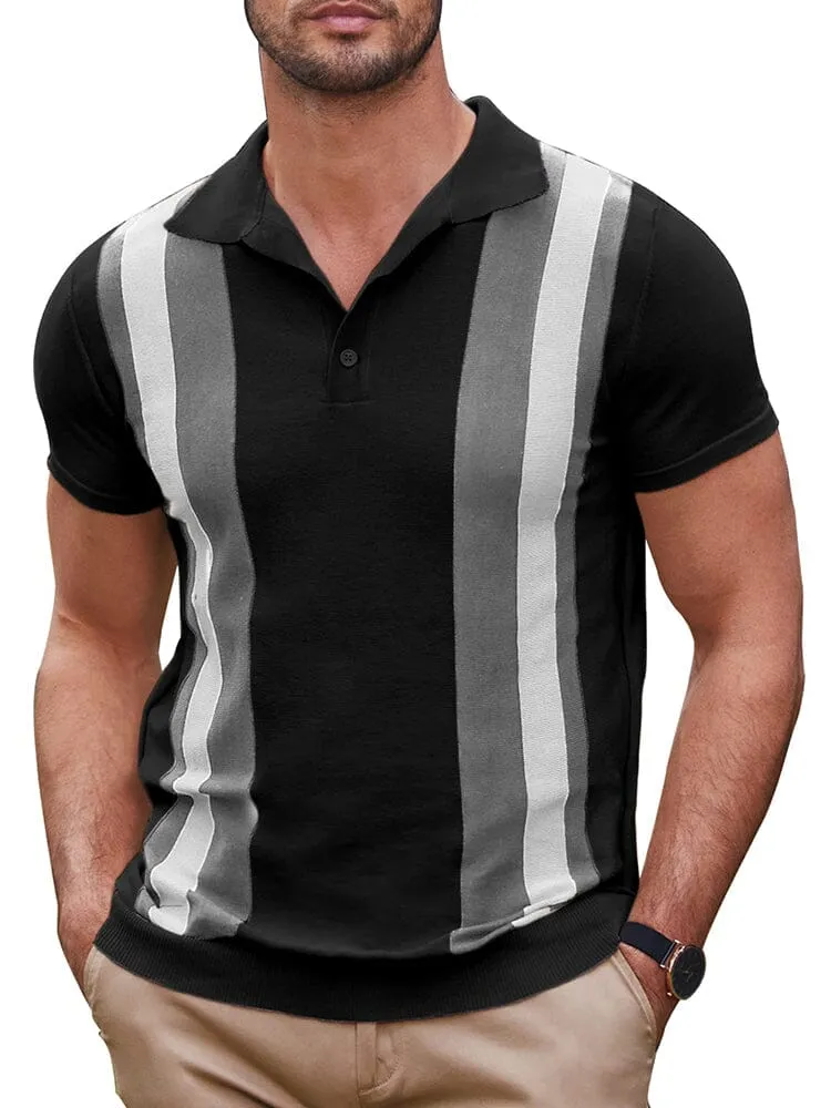 Vintage Stripe Short Sleeve Knitted Polo Shirt (US Only) sold by Coofandy product image thumbnail 3