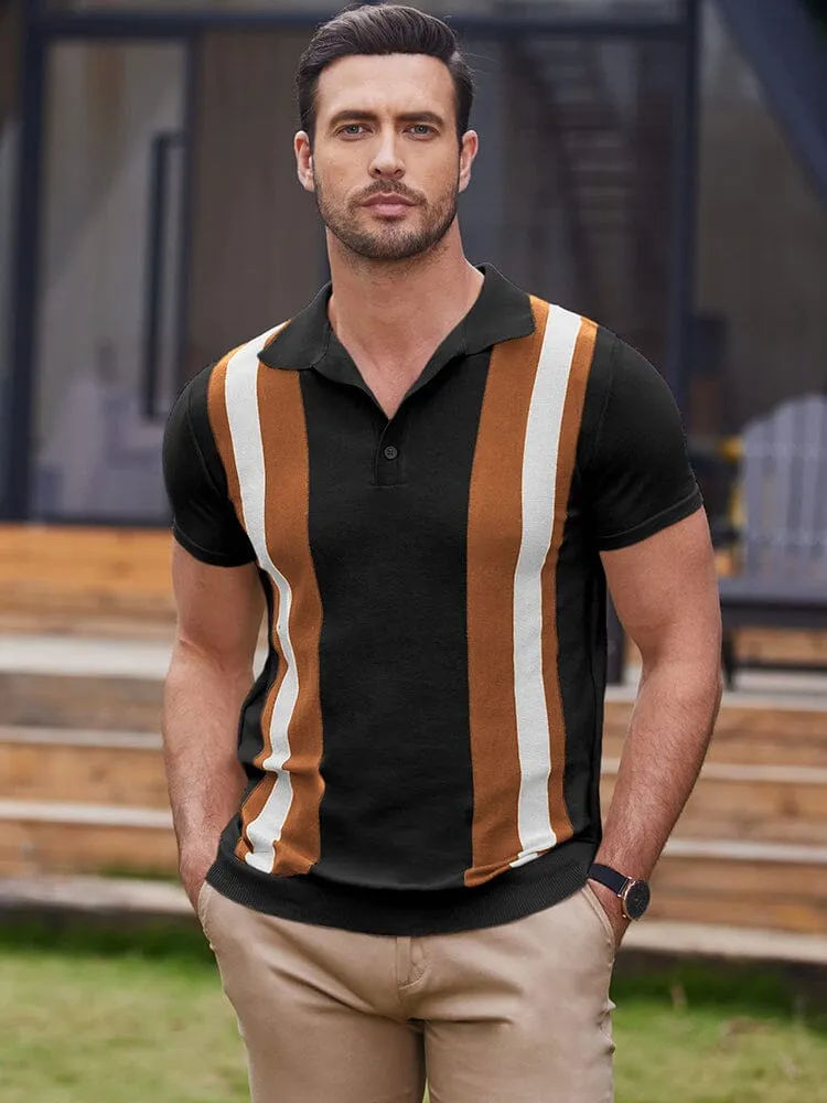 Vintage Stripe Short Sleeve Knitted Polo Shirt (US Only) sold by Coofandy