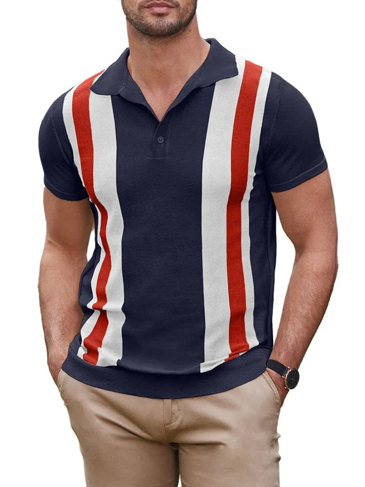 Vintage Stripe Short Sleeve Knitted Polo Shirt (US Only) sold by Coofandy product image thumbnail 4