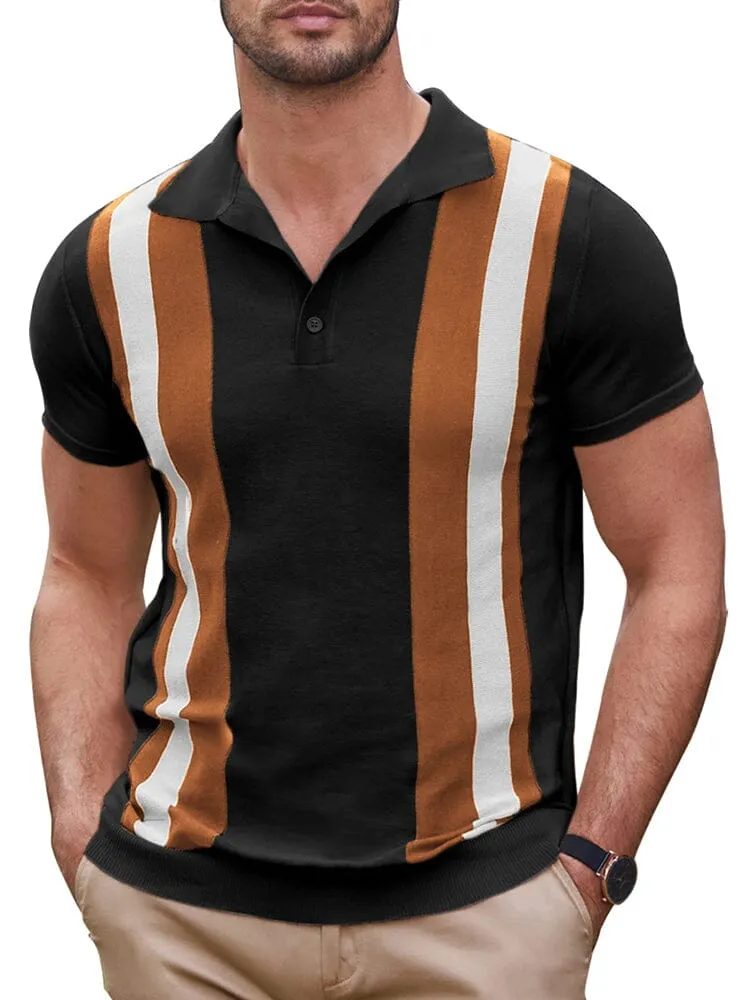 Vintage Stripe Short Sleeve Knitted Polo Shirt (US Only) sold by Coofandy product image thumbnail 2