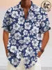 Hawaiian Flower Printed Cotton Linen Holiday Shirt sold by Coofandy