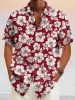 Hawaiian Flower Printed Cotton Linen Holiday Shirt sold by Coofandy
