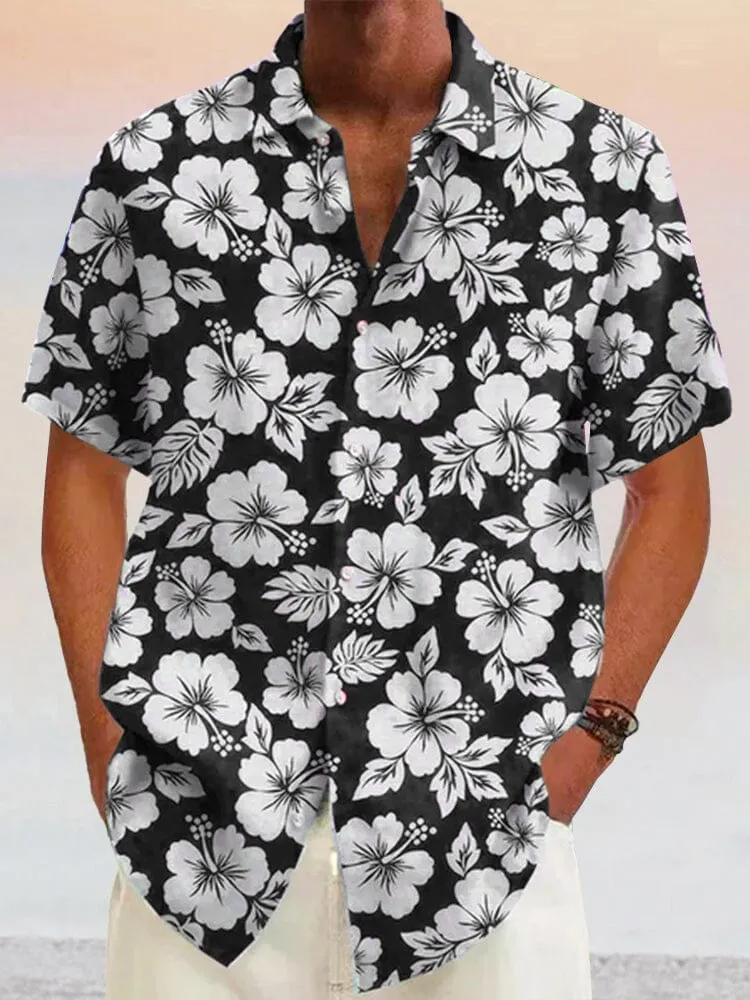 Hawaiian Flower Printed Cotton Linen Holiday Shirt sold by Coofandy