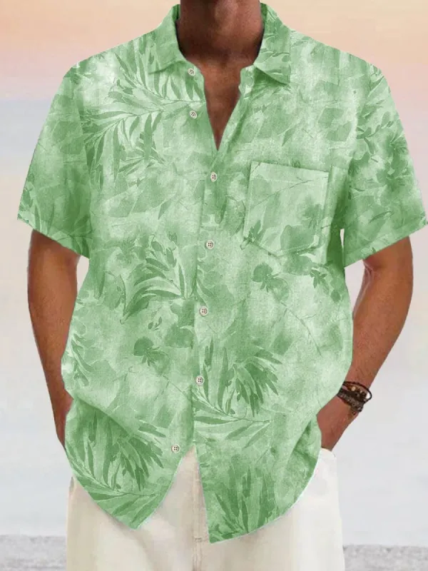 Hawaiian Flower Printed Cotton Linen Shirt sold by Coofandy