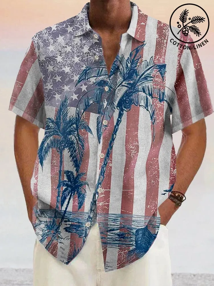 Hawaiian Graphic Cotton Linen Shirt sold by Coofandy