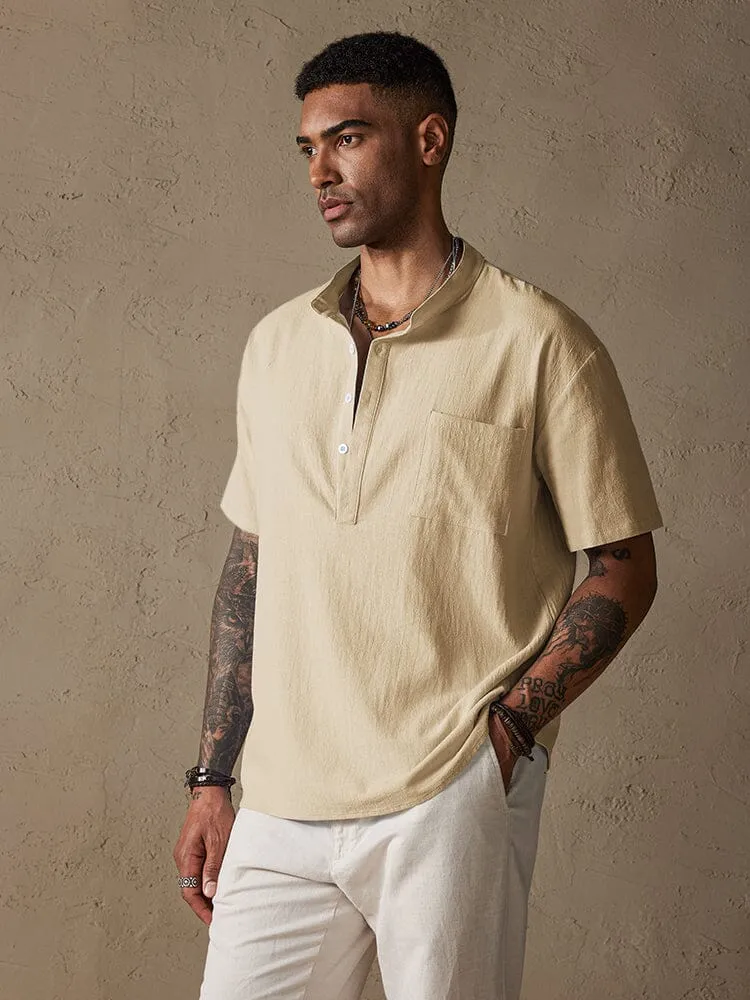 Fashion Cotton Linen Half Button Shirt sold by Coofandy product image thumbnail 3