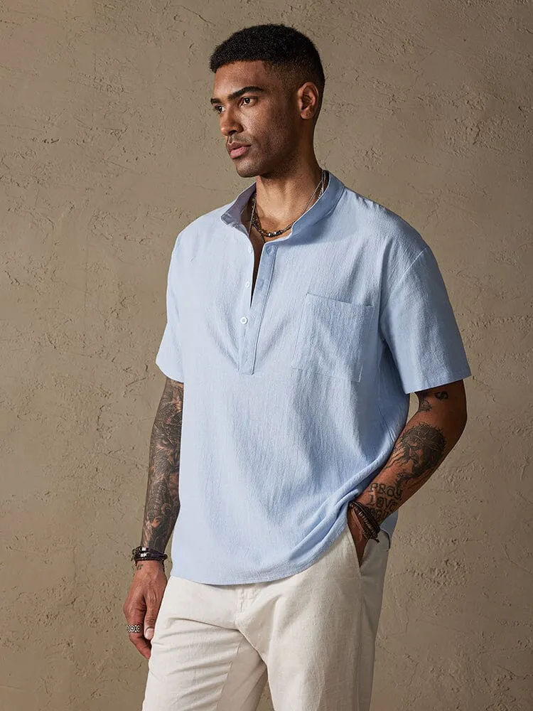 Fashion Cotton Linen Half Button Shirt sold by Coofandy