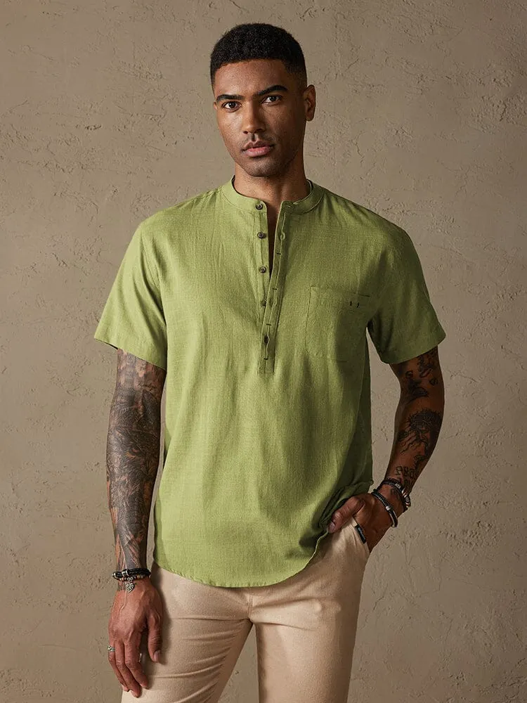 Cozy Half Button Cotton Linen Shirt sold by Coofandy product image thumbnail 5