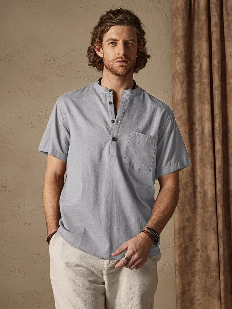 Casual Cotton and Linen Henley Shirt with Pocket sold by Coofandy product image thumbnail 5