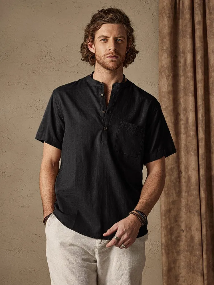 Casual Cotton and Linen Henley Shirt with Pocket sold by Coofandy product image thumbnail 2