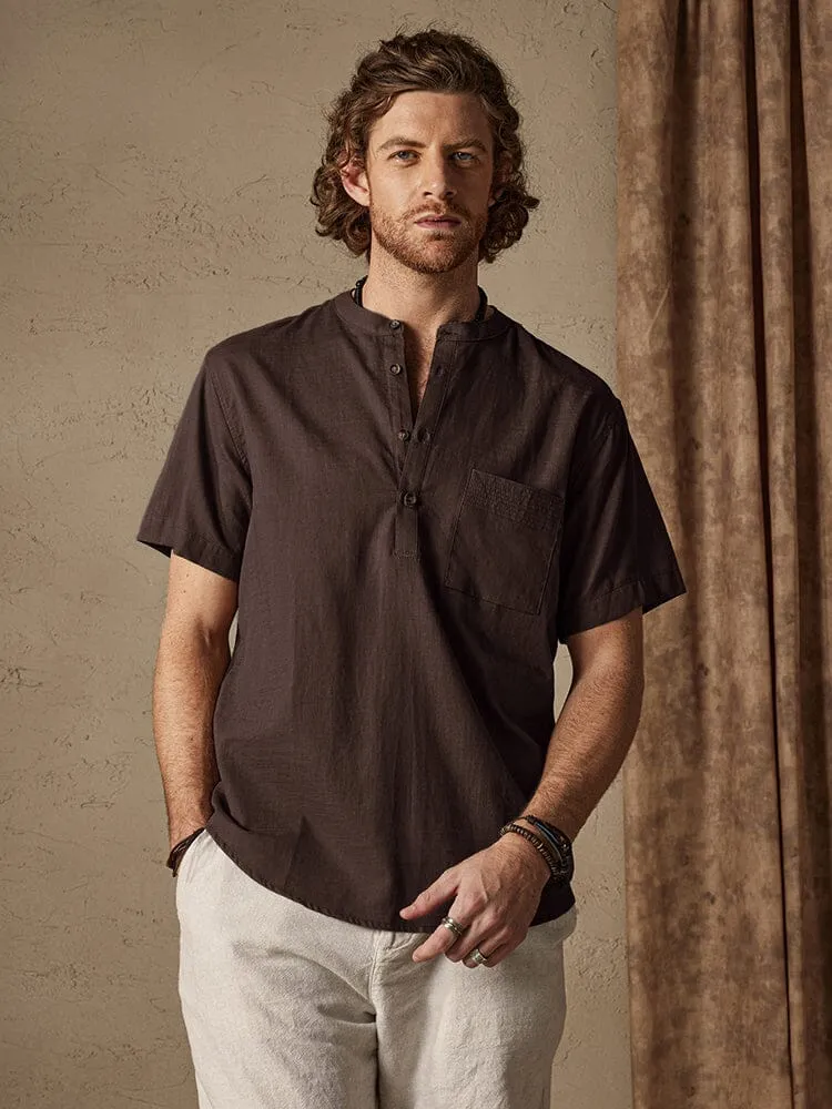 Casual Cotton and Linen Henley Shirt with Pocket sold by Coofandy product image thumbnail 3