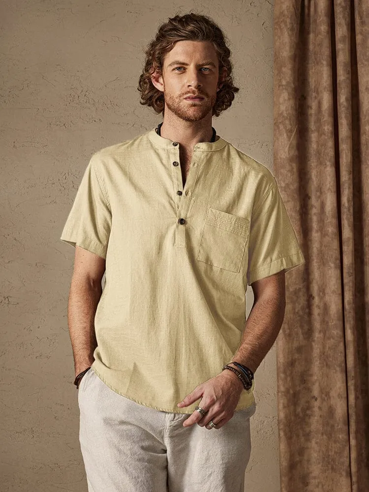 Casual Cotton and Linen Henley Shirt with Pocket sold by Coofandy product image thumbnail 4