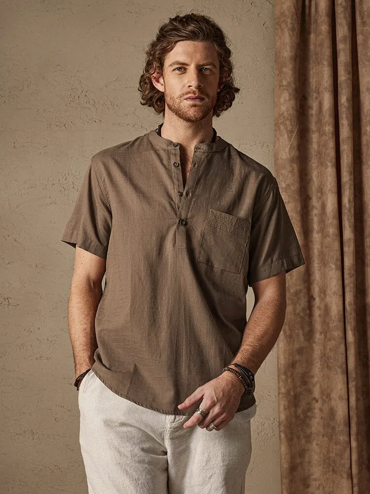 Casual Cotton and Linen Henley Shirt with Pocket sold by Coofandy