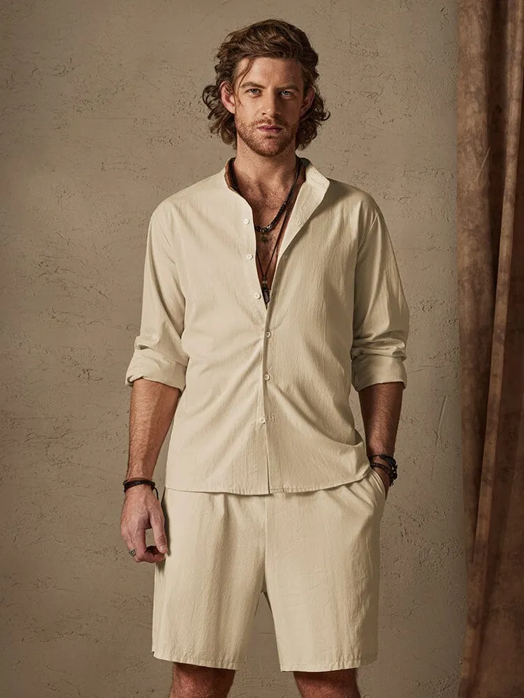 Casual Solid Color Cotton Linen Beach Shirt Set sold by Coofandy product image thumbnail 4