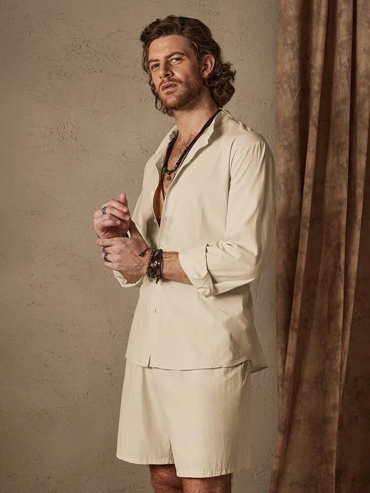 Casual Solid Color Cotton Linen Beach Shirt Set sold by Coofandy product image thumbnail 5