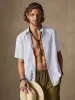 Classic Casual Cotton and Linen Stand Collar Shirt sold by Coofandy