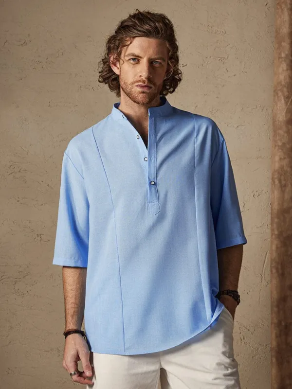 Casual Cotton Linen Mid-sleeve Shirt sold by Coofandy
