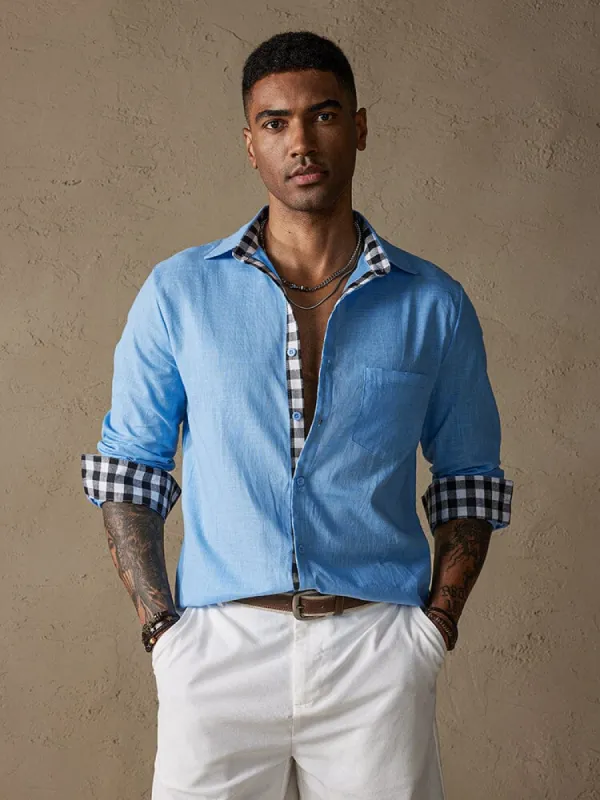 Coofandy Linen Style Long Sleeves Plaid Collar Shirt sold by Coofandy