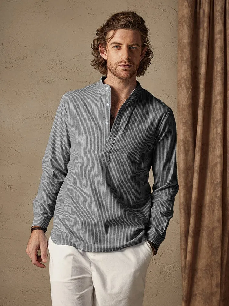 Cotton Linen Stripe Long Sleeve Shirts sold by Coofandy product image thumbnail 3