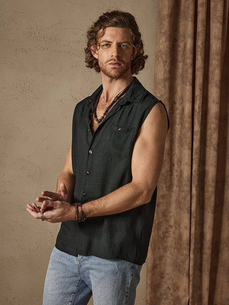 Solid Button Sleeveless Cotton Linen Casual Shirt sold by Coofandy product image thumbnail 5