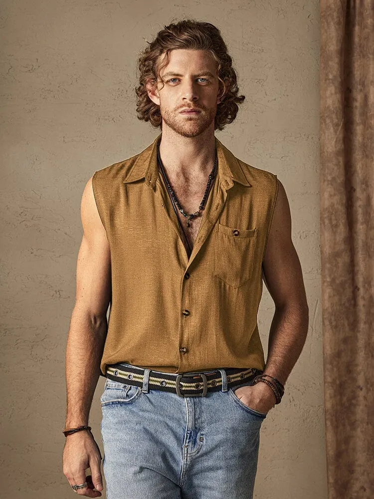 Solid Button Sleeveless Cotton Linen Casual Shirt sold by Coofandy product image thumbnail 2