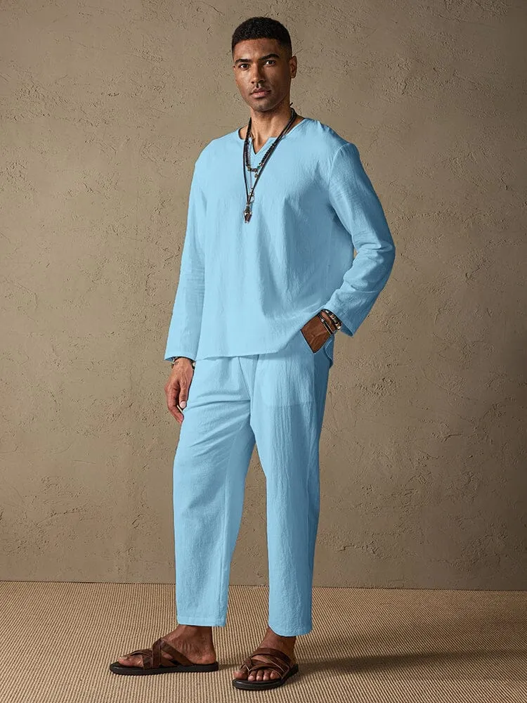 Cozy Solid Cotton and Linen Shirt Set sold by Coofandy product image thumbnail 3