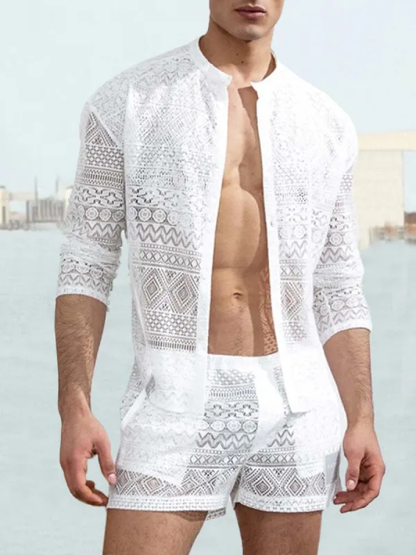 Hollow Out Lace Shirt Sets sold by Coofandy