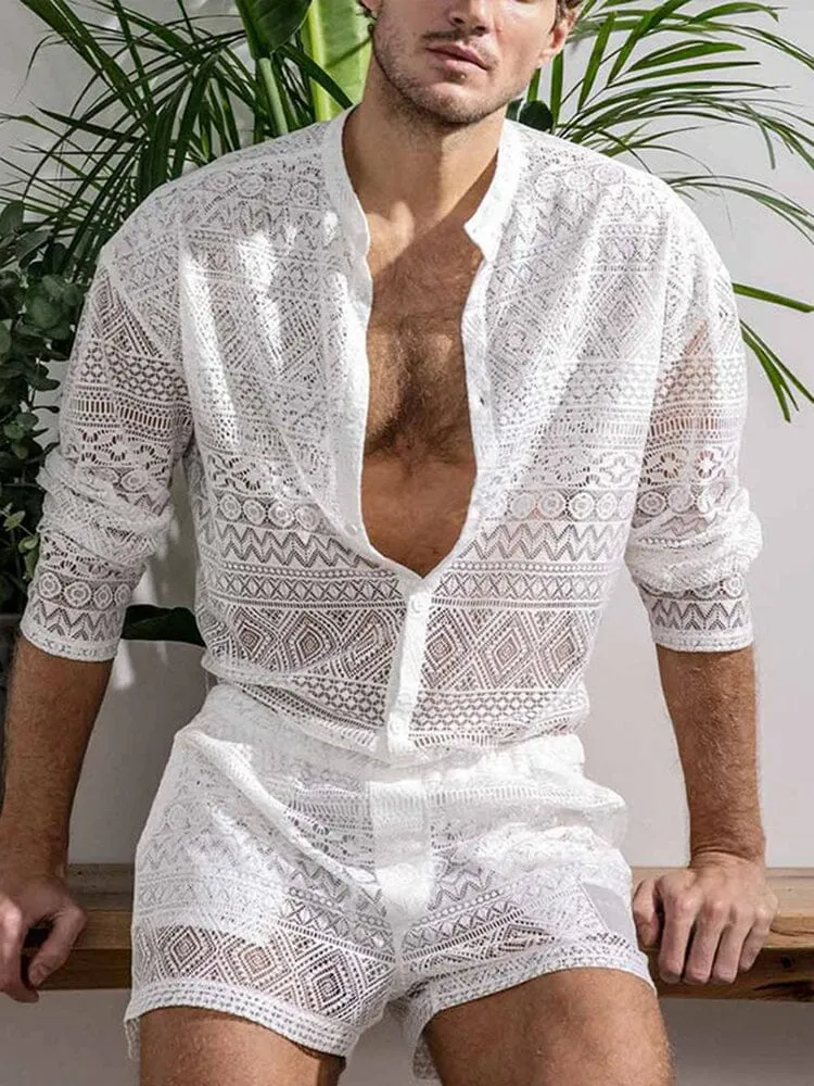 Hollow Out Lace Shirt Sets sold by Coofandy product image thumbnail 4