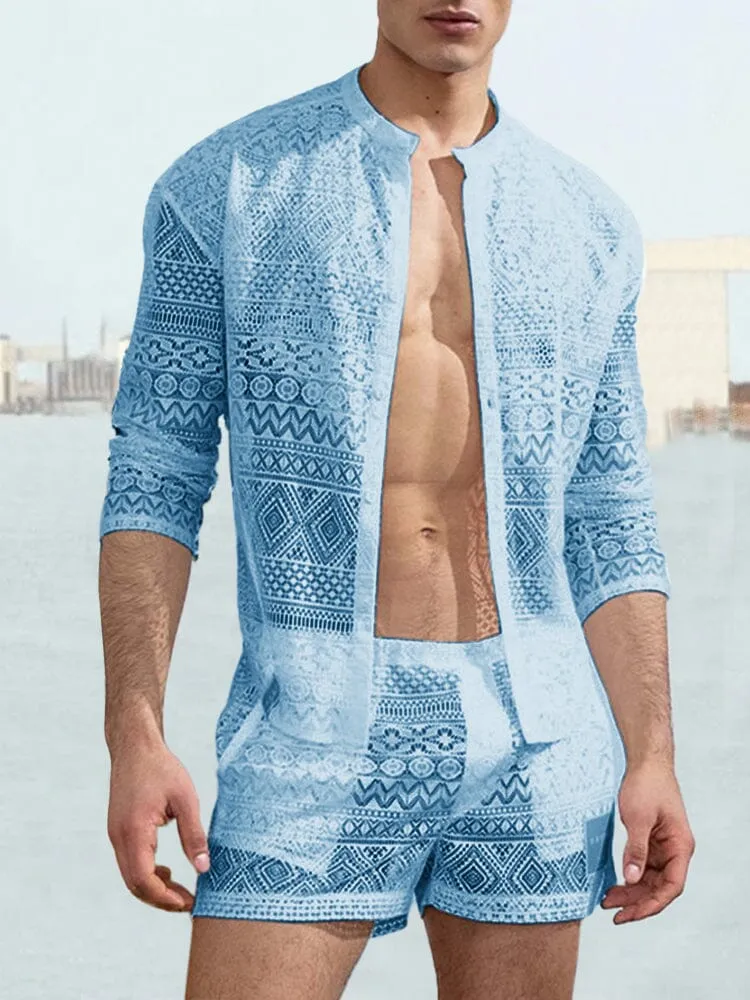 Hollow Out Lace Shirt Sets sold by Coofandy product image thumbnail 2