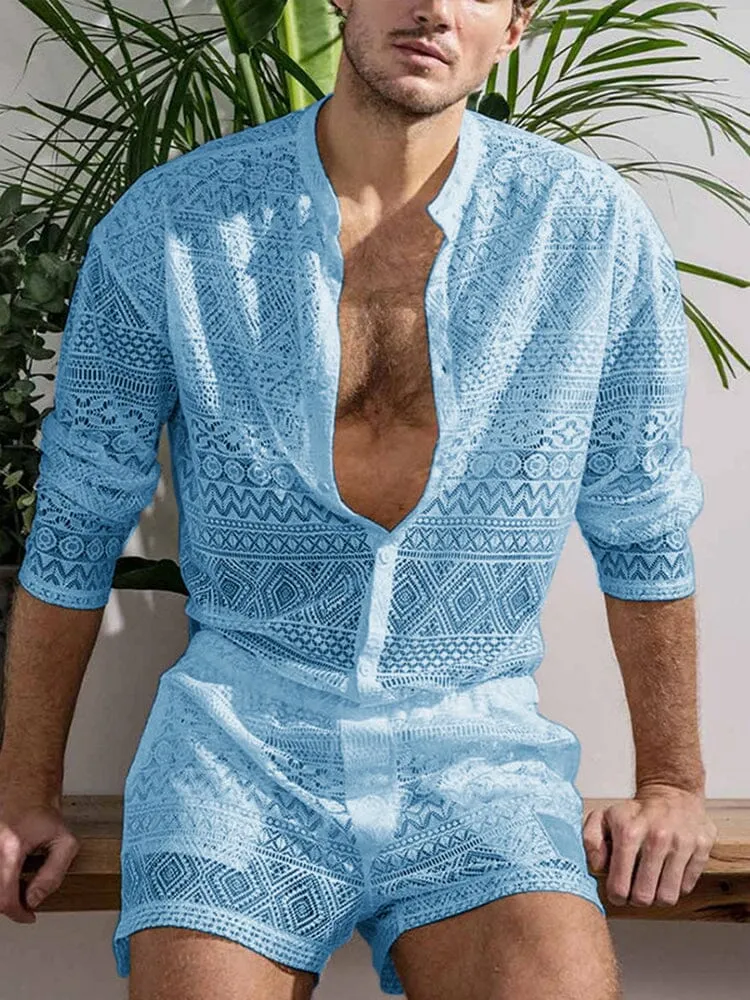 Hollow Out Lace Shirt Sets sold by Coofandy product image thumbnail 5